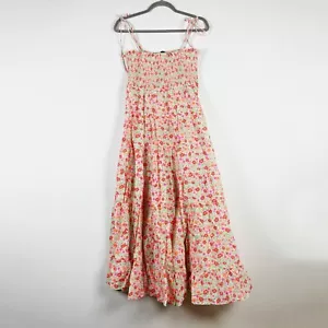 NEUF J. Robe maxi corsage extensible smockée voile coton équipage dans livre de contes floral M - Photo 1 sur 4