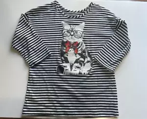 Xhilaration Girls Black & White Striped Long Sleeved Kitten Shirt Size XL !4-16 - Picture 1 of 10