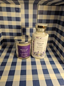 NEW-Bath & Body Works "Fresh Cut Lilacs" Combo Single Wick Candle & Body Lotion - Picture 1 of 6