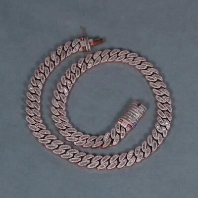 Corrente de diamante moissanita ouro rosa 14KT clareza diamante corrente cubana cor D - Imagem 1 de 4