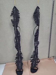 New Alaia Studded Feather Fringe Gladiator Sandal Pumps Black Size 38 (US 8) - Picture 1 of 10