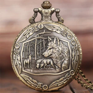 Grabado Un Pack de Lobos en el Bosque Estuche Reloj Bolsillo Movimiento Cuarzo Regalos - Imagen 1 de 12