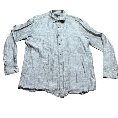 Camisa Michael Kors Mezcla de Lino Para Hombre Grande Gris Manga Larga Botón Delantero Foto 1 de 4