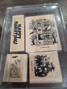 Happy Haunting Halloween set wood mounted rubber hand stamps (4) by Stampin' Up - Picture 1 of 6
