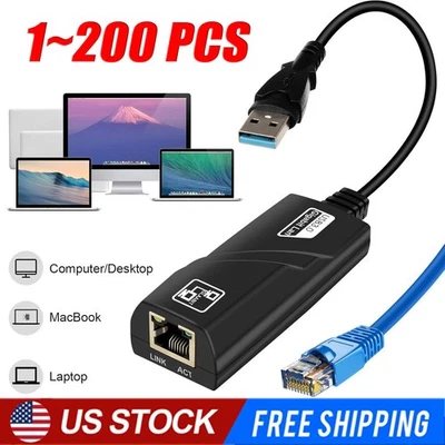 USB 3.0 Gigabit Ethernet LAN RJ45 1000Mbps Network Adapter For Windows PC LOT - Image 1 of 4