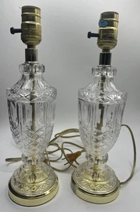 Set Of 2 Vintage Cut Glass and Brass Table Lamp Bases 14” Tall 4” Wide Heyco - Picture 1 of 11