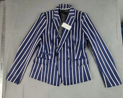 Banana Republic Striped Blazer Jacket Women 0 Blue Double Breasted Corporate - Image 1 of 4