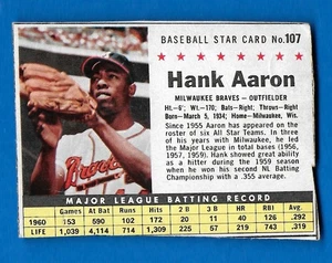 1961 Post - Hank Aaron #107 Hand Cut - Picture 1 of 2