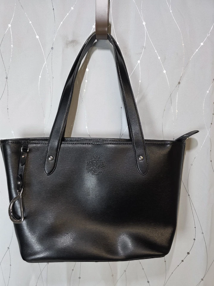 Lauren Ralph Lauren Sloan Tote Black Embossed Emblem READ Quiet Luxury Classic - Image 1 of 4