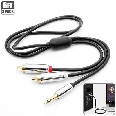 3 Pcs 6FT 3.5mm 1/8" Stereo Male to 2 RCA Male Y Splitter Audio Cable Gold - Image 1 of 4