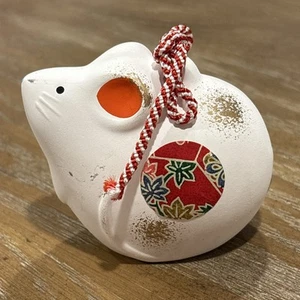 Japanese Mouse Clay Bell Dorei Tsuchi-Suzu Ceramic Doll Zodiac Amulet Charm - Picture 1 of 14