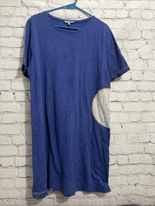 Abito grande Lisa Todd blu girocollo cotone elasticizzato patchwork casual fair game - Foto 1 di 8