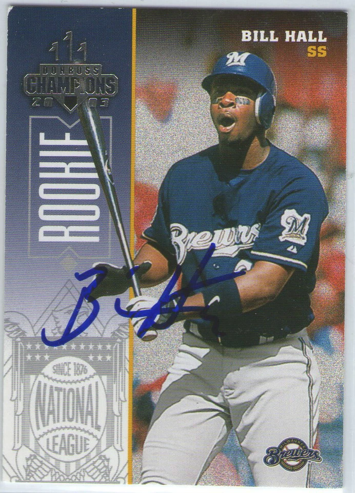 Tarjeta firmada por Bill Hall Milwaukee Brewers Donruss 03 GFA Foto 1 de 1