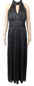 Eliza J Black Silver Glitter Formal Gown Dress Sleeveless Halter Sleeveless 14 - Picture 1 of 9
