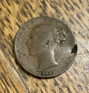 1841 Great Britain One Farthing,Bronze Coin Queen Victoria. - Picture 1 of 2
