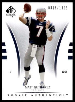 2007 SP Authentic Matt Gutierrez Rookie 0016/1399 New England Patriots #131 R23 - Image 1 of 2
