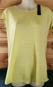 Tahari YELLOW Women's Scoop Neck Cap Sleeve Button Back Linen Shirt, US L - Picture 1 of 3