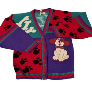 Kids vintage embroidered dog knit cardigan sweater - Picture 1 of 5
