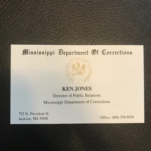 Business Card - Mississippi Dept of Corrections, Ken Jones - Dir. Public Rel. - Bild 1 von 2