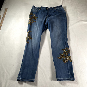 Chicos Pants Womens 3 Jeans Blue So Slimming Embroidered Slim Leg Denim 36x29