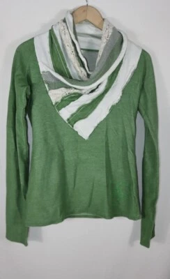Suéter Pullover Para Mujer Desigual Verde Algodón Capucha Cuello Talla S Foto 1 de 4