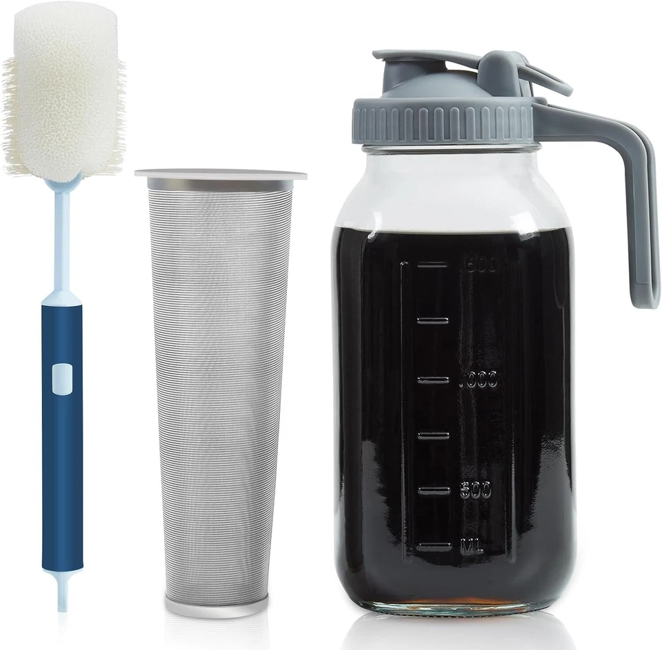 Cafetera fría 64 oz con filtro fino, jarra de café helada fácil de lavar Foto 1 de 4