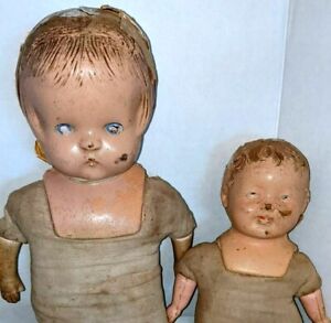 Vintage old as is 1930s Composition Baby Doll Creepy Lot of 2 Halloween prop 