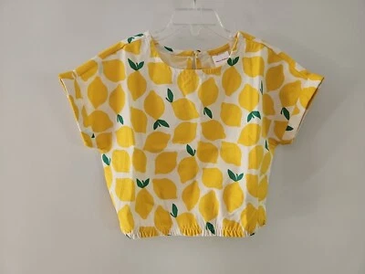 NWT HANNA ANDERSSON MUSLIN LINEN BOXY FIT LEMON STAND TOP SHIRT  100 4 - Image 1 of 4