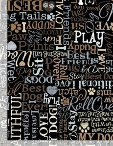 I Love My Dog Text Fabric By The Yard Black Cotton Timeless Treasures CD8554 - Picture 1 of 2