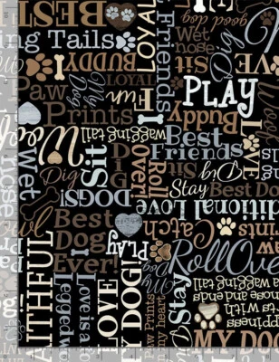 I Love My Dog Text Fabric By The Yard Black Cotton Timeless Treasures CD8554 - Image 1 of 2