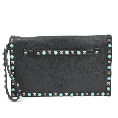 Auténtico Bolso de Mano Valentino Garavani Negro/Azul Cuero/Metal - h31655a Foto 1 de 4