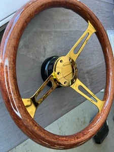 Chevy Or GMC Steering Wheel & Hub Adapter Wood Grain Grip Gold Spoke 15 In - Picture 1 of 11