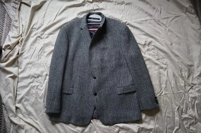 Black & Gray Herringbone HARRIS TWEED 2 Button Blazer Sport Coat 50 L - Image 1 of 4