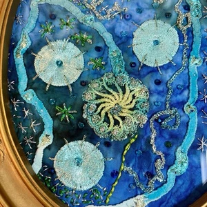 Starry Nights Framed Needlework Handmade Oval Frame 11” - Picture 1 of 11