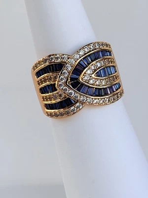Bomb Party September Ring Sz 10 “Written In Smoke” LC Sapphire on Gold Plating - Image 1 of 4