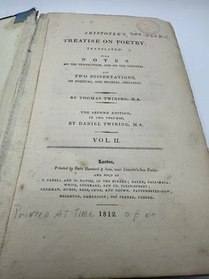 Antique Aristotle's Treatise on Poetry Vol II Hardcover Book 1812 — 第 1/4 张图片