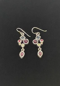 Patricia Locke Signed Crystal Drop Earrings Ruby Peridot Amethyst Colored Stones - Picture 1 of 5