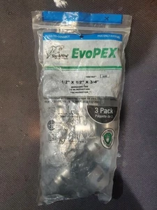 3 Pk SharkBite EvoPEX 1/2-in x 1/2-in x 3/4-in PEX Reducing Tee Reduction K408Z3 - Picture 1 of 4