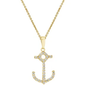 Symbol der Hoffnung: 0,12ct Moissanit Anker Anhänger 14k Gelbgold vergoldet Silber - Bild 1 von 6