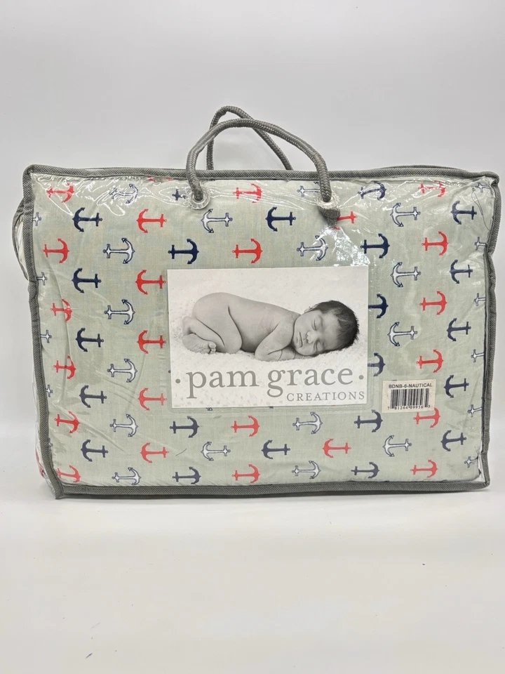 Juego de ropa de cama para cuna Pam Grace Creations NAUTICAL Anchors Away de 6 piezas NUEVO Foto 1 de 4