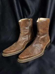 RARE John Fluevog Raw Leather Pointed Toe Side Zip Boots 45 Lyngenfjord *READ - Picture 1 of 11