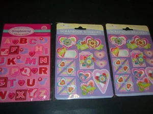 3 pgs Scrapbook Embellishments - Hearts, alphabet, flowers - Picture 1 of 3