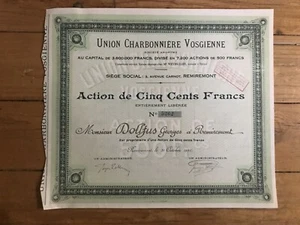 Action: UNION CHARBONNIERE VOSGIENNE (REMIRONT 88) (F) - Picture 1 of 1
