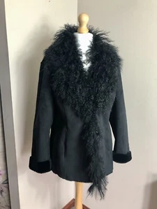 Jasper Conran faux Suede Real Mongolian Fur Afghan jacket short coat Penny Lane - Picture 1 of 17