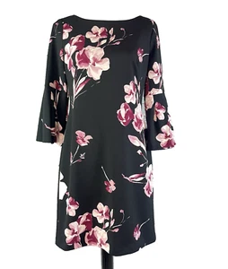 Lauren Ralph Lauren Dress size 4 Black Pink Floral Knee Wedding Church Career - Picture 1 of 14