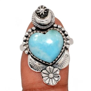 Southwest - Genuine Larimar - Dominican Republic 925 Silver Ring s.8 CR69787 - Picture 1 of 1