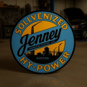 Letrero vintage de metal pesado de aceite industrial Jenney HY-POWER XL - 19,7" (50 cm) - Imagen 1 de 5