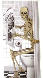 Fun Gothic SKELETON TOILET BATHROOM SHOWER DOOR COVER Halloween Party Decoration - Picture 1 of 5