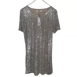 Abito BB Dakota donna taglia M Hit the Lights paillettes argento maglia cambio BK408986 - Foto 1 di 9
