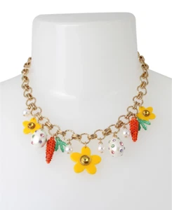 Betsey Johnson Easter Women's Spring Charm Carrot Egg Flower Necklace - Picture 1 of 2